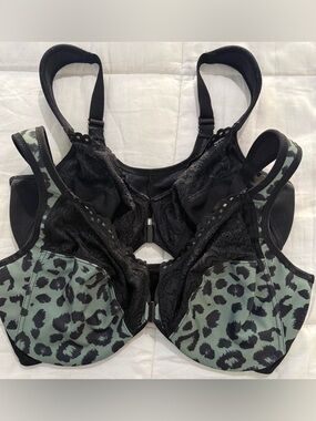 Bundle - Glamorise Black & Sage Green Leopard and Black Lace Underwire Bras